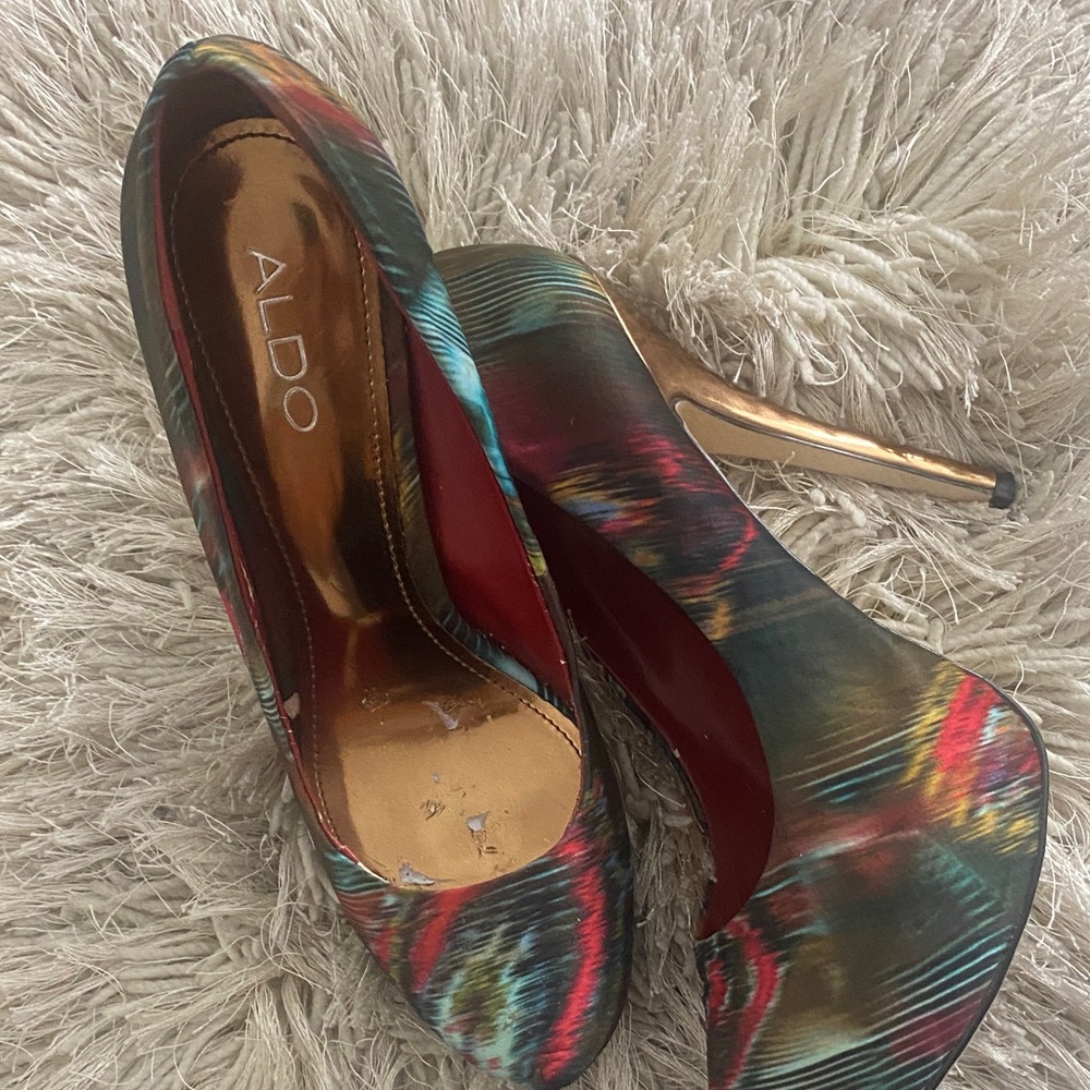 Aldo Vibrant Multicolor Heels with Gold Accent